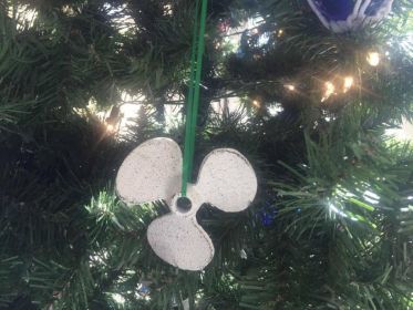 Whitewashed Cast Iron Propeller Christmas Ornament 4""