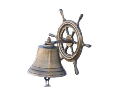 Antique Brass Hanging Ship Wheel Bell 7""