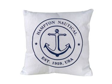 Decorative White Hampton Nautical with Anchor Throw Pillow 16""