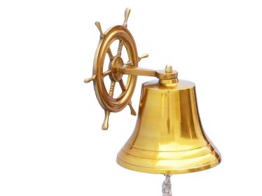 Brass  Plated Hanging Ship Wheel Bell 10""