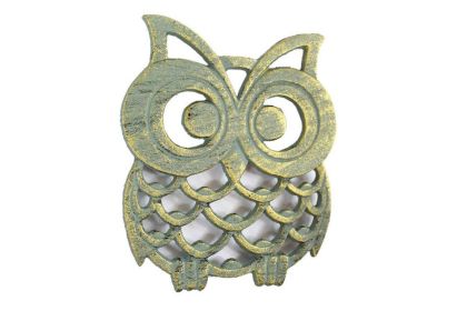 Antique Seaworn Bronze Cast Iron Owl Trivet 8""