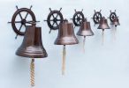 Antique Copper Hanging Ship Wheel Bell 7""