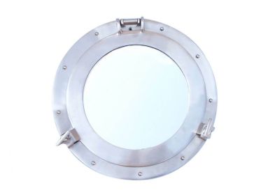 Brushed Nickel Deluxe Class Decorative Ship Porthole Mirror 12""