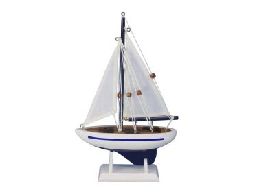 Wooden Blue Pacific Sailer Model Sailboat Decoration 9""