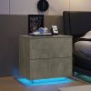 Nightstand with LED Strip Lights, Modern Bed Side Table with 2 Drawers, End Table for Living Room, Bedroom, Hallway, Grey