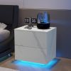 Nightstands LED Side Tables Bedroom Modern End Tables with 2 Drawers for Living Room Bedroom White