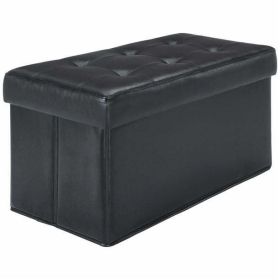 30-inch Collapsible Storage Ottoman, Quilted Black Faux Leather