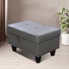 Dark Grey Faux Leather Living Room Sofa Ottoman