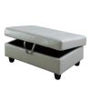 Silver Green Semi PU Synthetic Leather Storage Ottoman