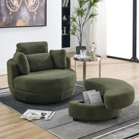 39"W Oversized Swivel Chair with moon storage ottoman for Living Room