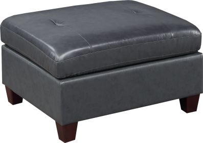 Contemporary Genuine Leather 1pc Ottoman Black Color Tufted Seat Living Room Furniture