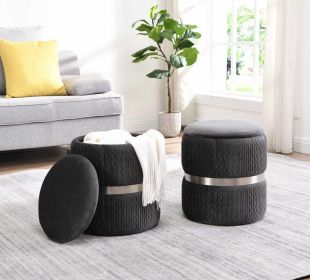 Techni Mobili Modern Velvet Round Ottoman with Storage, Grey