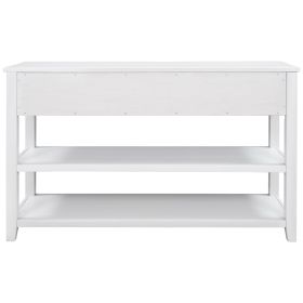 TREXM Retro Design Console Table with Two Open Shelves, Pine Solid Wood Frame and Legs for Living Room (Antique White)