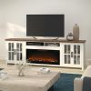 Bridgevine Home Hampton 97 inch Fireplace TV Stand Console for TVs up to 100 inches, Minimal Assembly, Jasmine Whitewash and Barnwood Finish