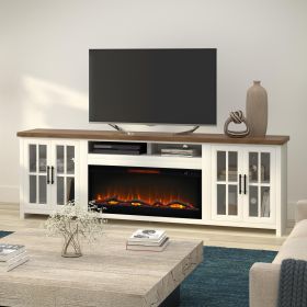 Bridgevine Home Hampton 97 inch Fireplace TV Stand Console for TVs up to 100 inches, Minimal Assembly, Jasmine Whitewash and Barnwood Finish