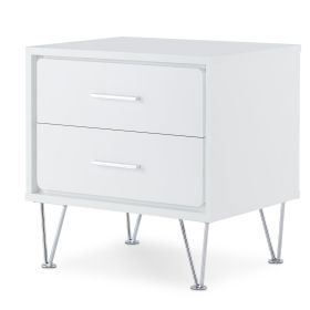 White 2-Drawer Accent Table with Hairpin Legs