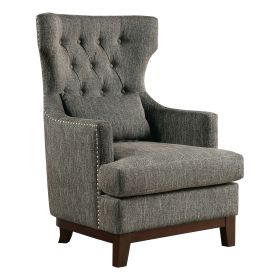 Button Tufted Wing-Back Accent Chair 1pc Gray Fabric Upholstered Pillow Solid Wood Traditional Living Room Furniture