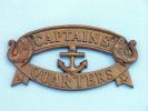 Antique Brass Captain's Quarters Sign 9""