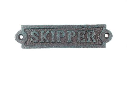 Seaworn Blue Cast Iron Skipper Sign 6""