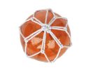 Tabletop LED Lighted Orange Japanese Glass Ball Fishing Float with White Netting Decoration 4""