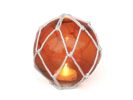 Tabletop LED Lighted Orange Japanese Glass Ball Fishing Float with White Netting Decoration 4""