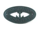 Seaworn Blue Cast Iron Captains Quarters with Anchor Sign 8""