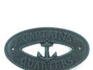 Seaworn Blue Cast Iron Captains Quarters with Anchor Sign 8""