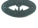 Seaworn Blue Cast Iron Captains Quarters with Anchor Sign 8""