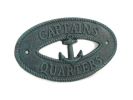 Seaworn Blue Cast Iron Captains Quarters with Anchor Sign 8""