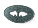 Seaworn Blue Cast Iron Captains Quarters with Anchor Sign 8""