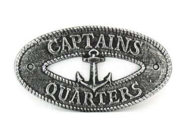 Antique Silver Cast Iron Captains Quarters with Anchor Sign 8""