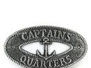 Antique Silver Cast Iron Captains Quarters with Anchor Sign 8""