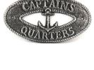 Antique Silver Cast Iron Captains Quarters with Anchor Sign 8""