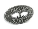 Antique Silver Cast Iron Captains Quarters with Anchor Sign 8""