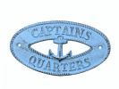 Rustic Light Blue Cast Iron Captains Quarters with Anchor Sign 8""