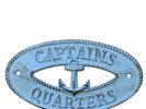 Rustic Light Blue Cast Iron Captains Quarters with Anchor Sign 8""