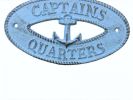 Rustic Light Blue Cast Iron Captains Quarters with Anchor Sign 8""