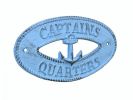 Rustic Light Blue Cast Iron Captains Quarters with Anchor Sign 8""