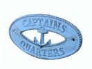 Rustic Light Blue Cast Iron Captains Quarters with Anchor Sign 8""