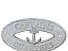 Whitewashed Cast Iron Captains Quarters with Anchor Sign 8""