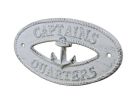 Whitewashed Cast Iron Captains Quarters with Anchor Sign 8""