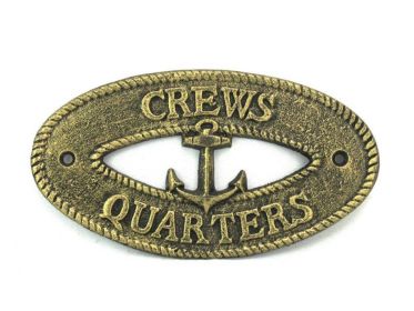 Antique Gold Cast Iron Crews Quarters with Anchor Sign 8""