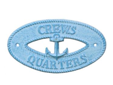 Light Blue Whitewashed Cast Iron Crews Quarters with Anchor Sign 8""