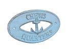 Rustic Light Blue Cast Iron Crews Quarters with Anchor Sign 8""