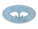 Rustic Light Blue Cast Iron Welcome Aboard with Anchor Sign 8""