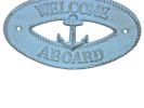 Rustic Light Blue Cast Iron Welcome Aboard with Anchor Sign 8""