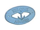 Rustic Light Blue Cast Iron Welcome Aboard with Anchor Sign 8""