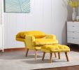 Soft Comfortable 1pc Accent Click Clack Chair with Ottoman Yellow Fabric Upholstered Oak Finish Legs Living Room Furniture