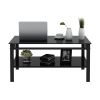 Glass Lift Top Coffee Table;  Modern Simple 2-Layer Tempered Glass Coffee Table for Living Room;  Black