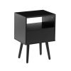 15.75" Rattan End table with drawer and solid wood legs, Modern nightstand, side table for living room, bedroom, black